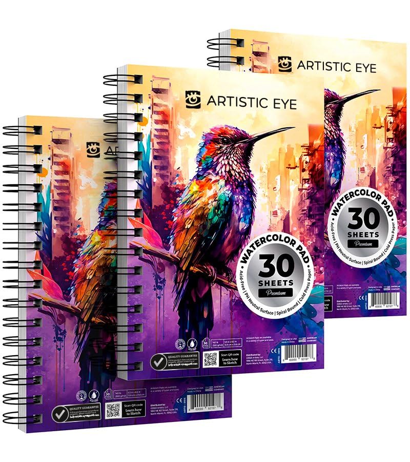 Watercolor Pads 5.5x8.5”, Pack of 3 (90 Sheets), Spiral...